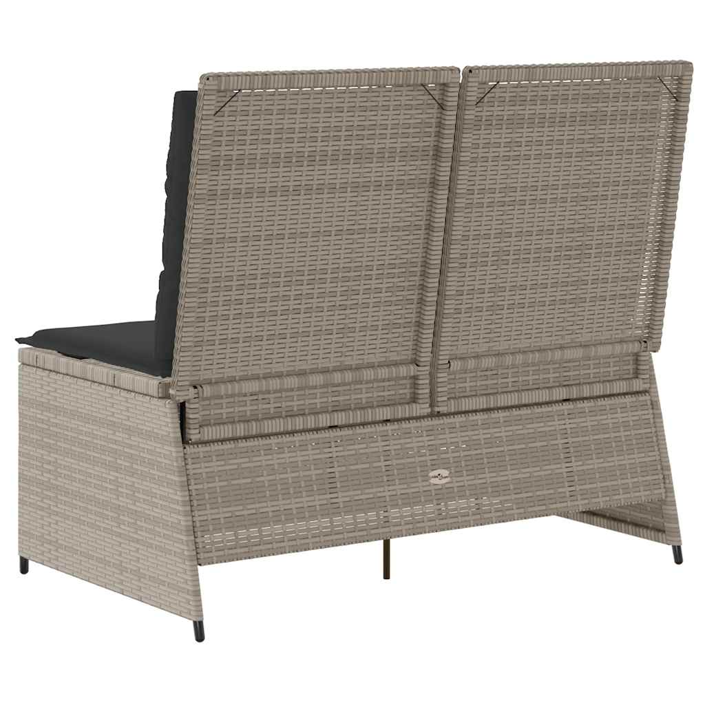 Világosszürke polyrattan dönthető kerti pad párnával 6