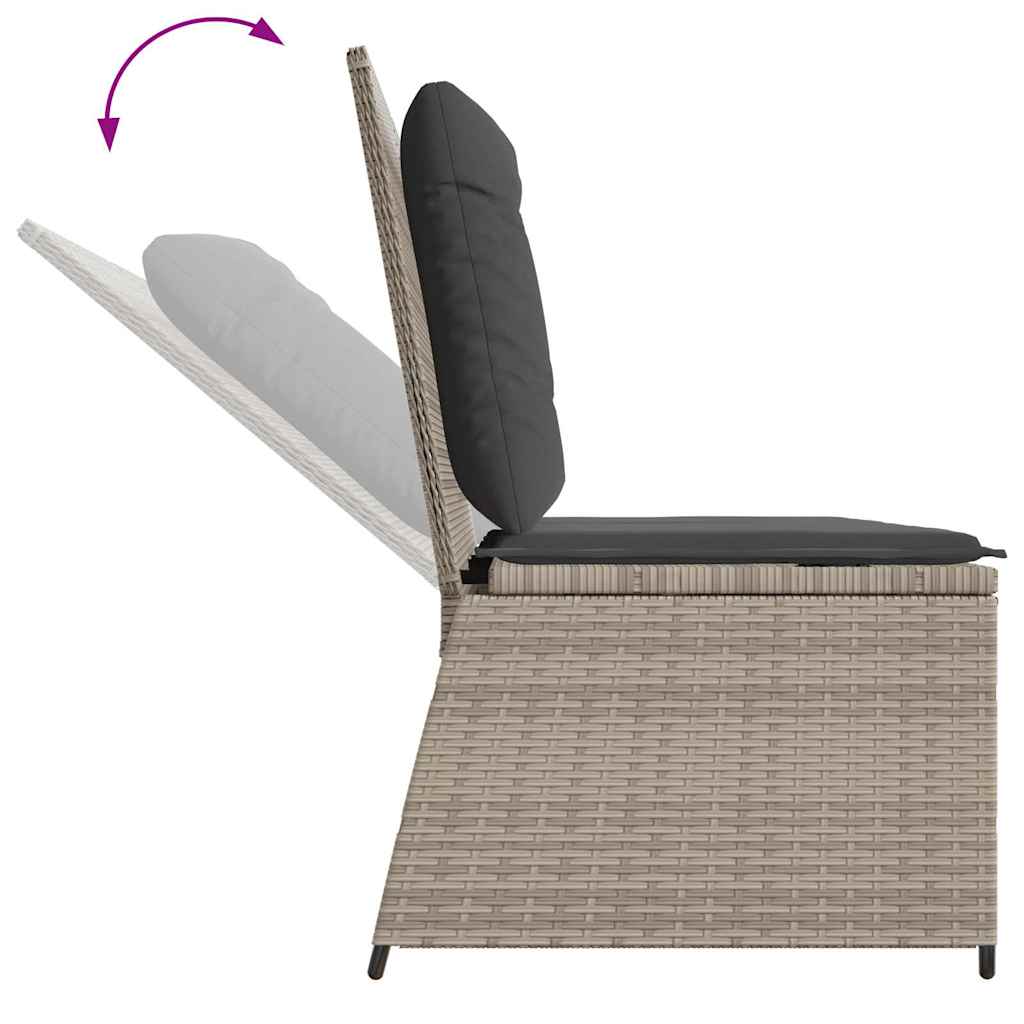 Világosszürke polyrattan dönthető kerti pad párnával 7