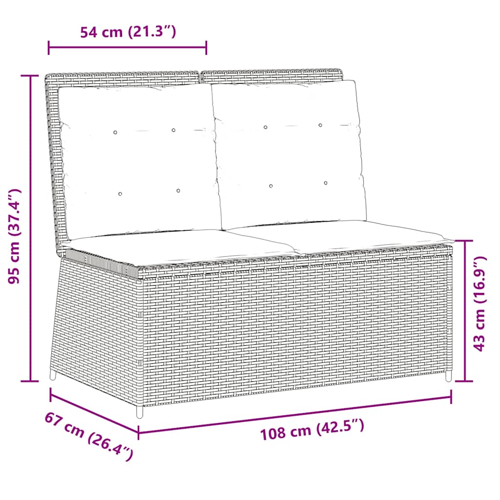 Világosszürke polyrattan dönthető kerti pad párnával 9