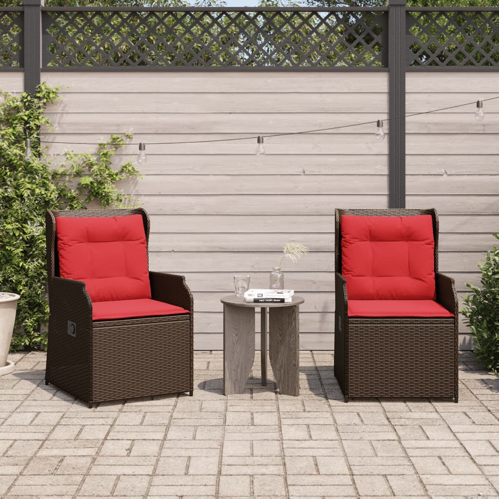 2 db barna polyrattan dönthető kerti szék párnákkal 3