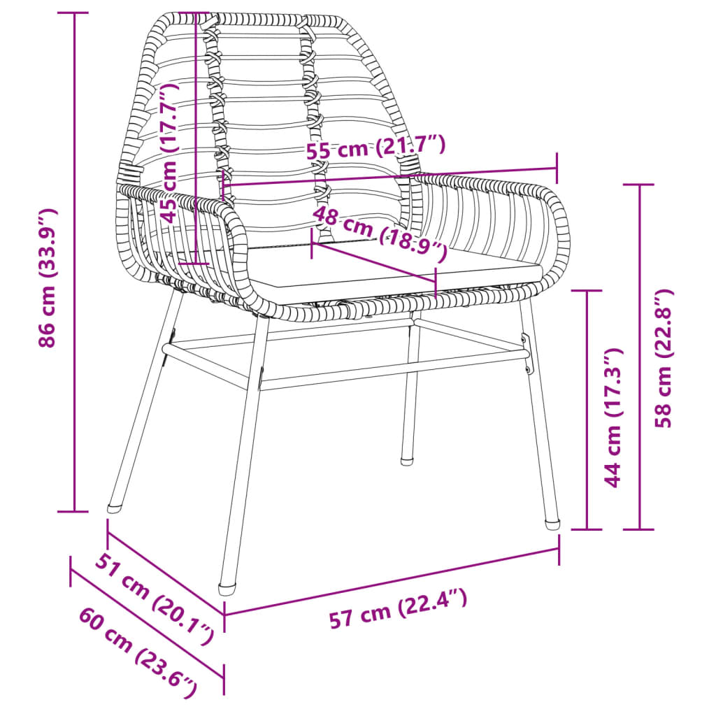 2 db barna polyrattan kerti szék párnákkal 9