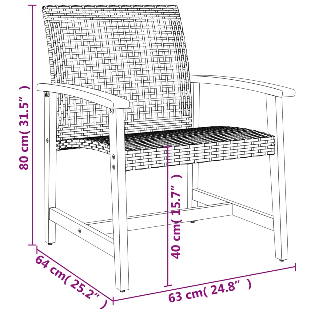 2 db szürke polyrattan és akácfa kerti szék 9
