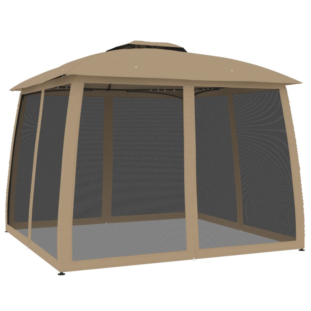 Tópszínű acél dupla tetős pavilon hálós falakkal 2,93 x 2,93 m 2