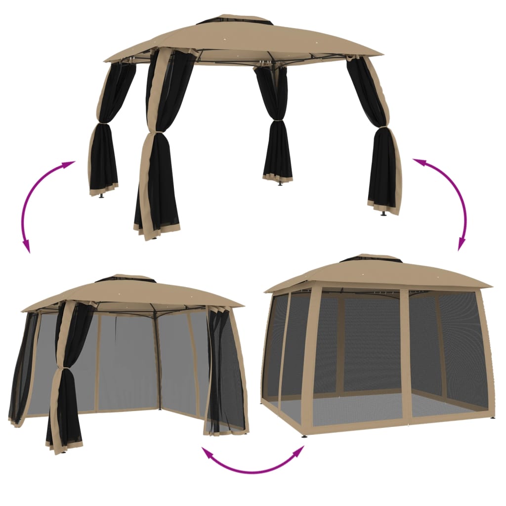 Tópszínű acél dupla tetős pavilon hálós falakkal 2,93 x 2,93 m 6