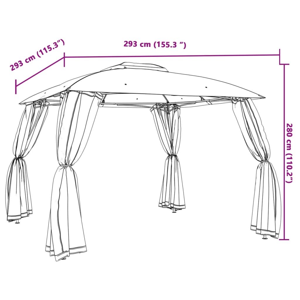 Tópszínű acél dupla tetős pavilon hálós falakkal 2,93 x 2,93 m 9