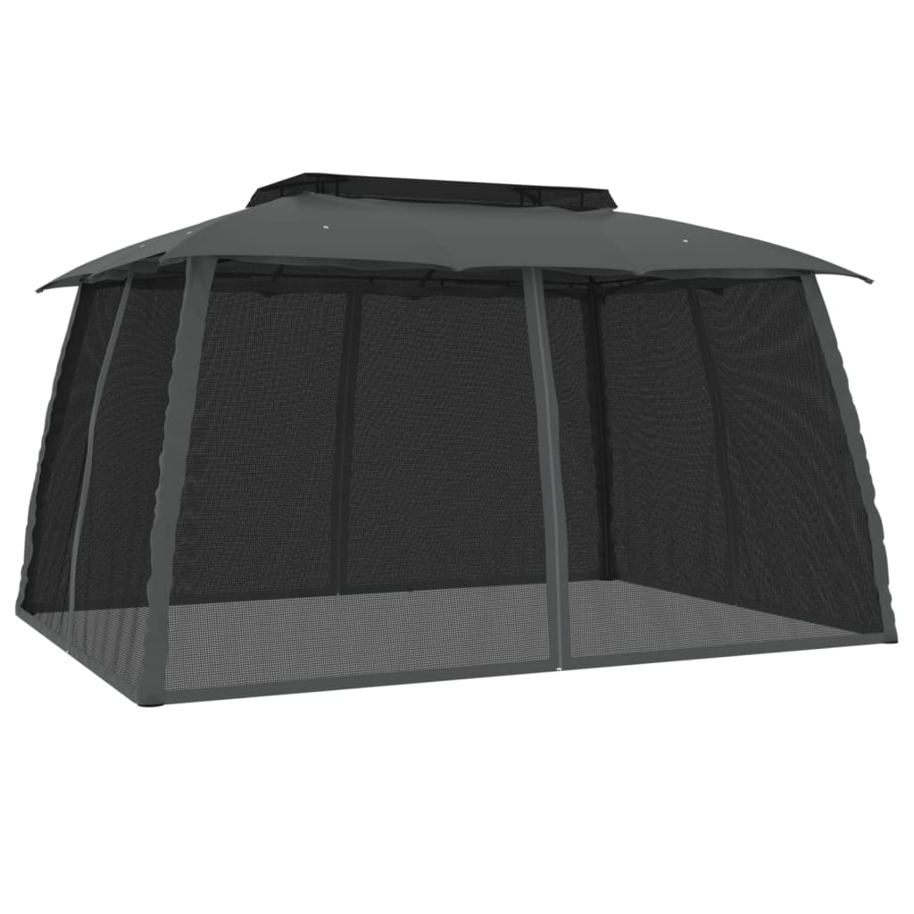 Antracit acél dupla tetős pavilon hálós falakkal 3,93 x 2,93 m 2