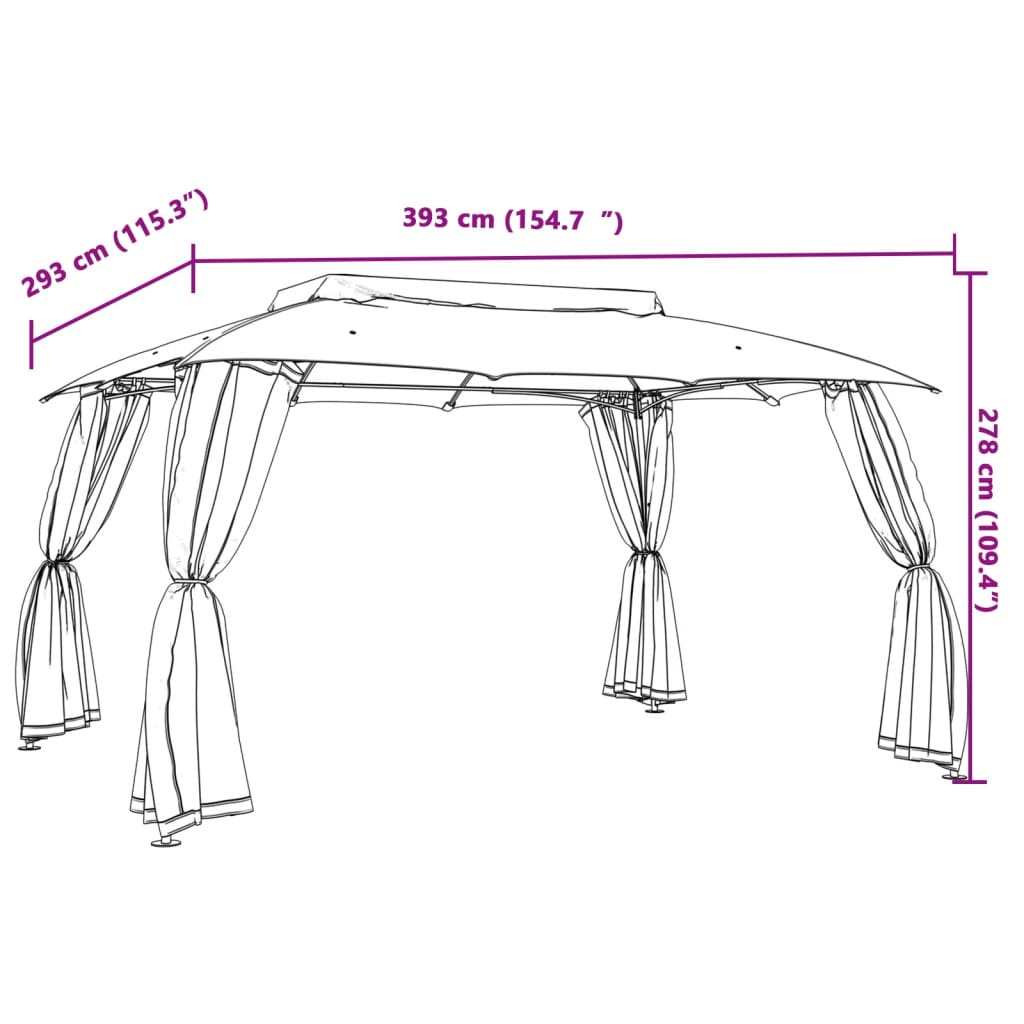 Antracit acél dupla tetős pavilon hálós falakkal 3,93 x 2,93 m 9
