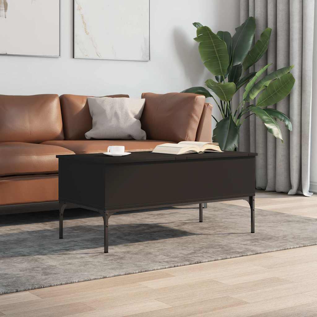 Fekete szerelt fa és fém dohányzóasztal 100 x 50 x 45 cm 3
