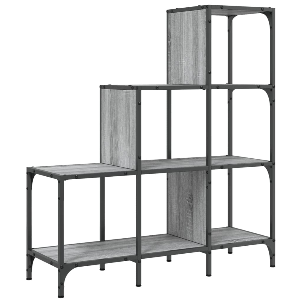 Szürke sonoma szerelt fa és fém könyvszekrény 92 x 30 x 102 cm 2