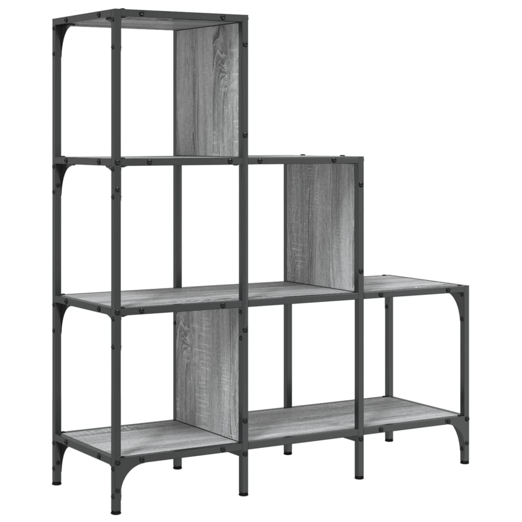 Szürke sonoma szerelt fa és fém könyvszekrény 92 x 30 x 102 cm 7