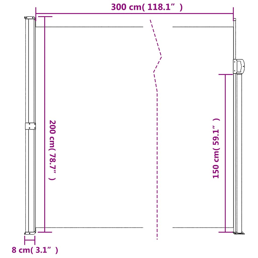 Bézs behúzható oldalsó napellenző 200 x 300 cm 10