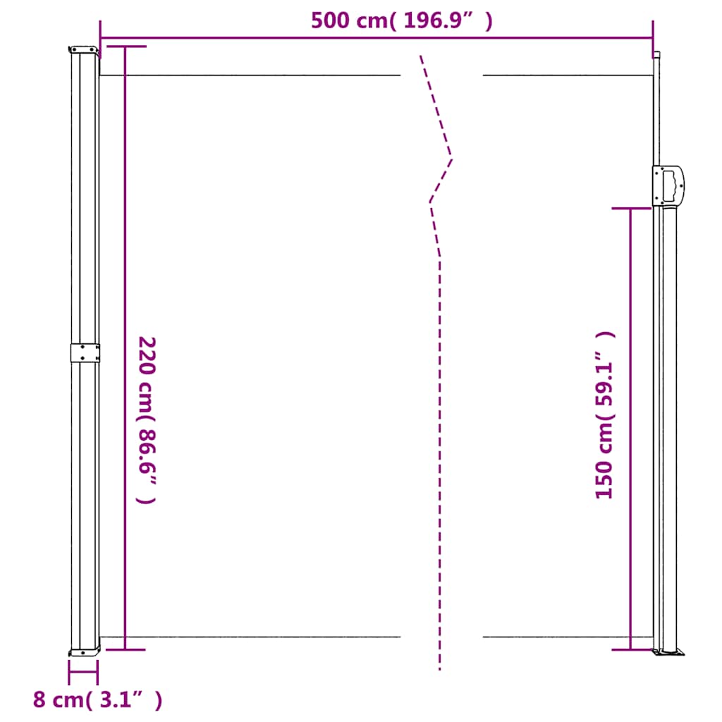 Sötétzöld behúzható oldalsó napellenző 220 x 500 cm 10