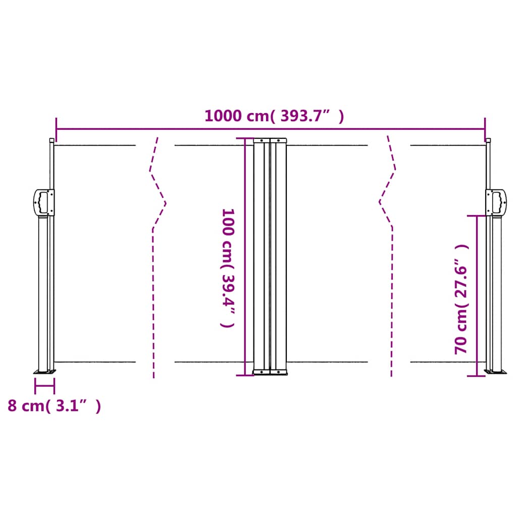Fekete behúzható oldalsó napellenző 100 x 1000 cm 10