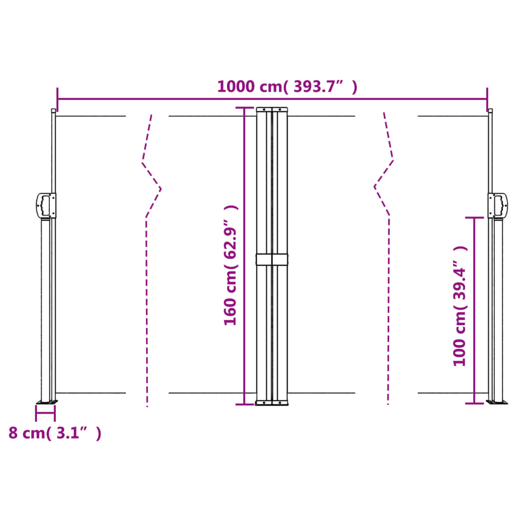 Fehér behúzható oldalsó napellenző 160x1000 cm 10