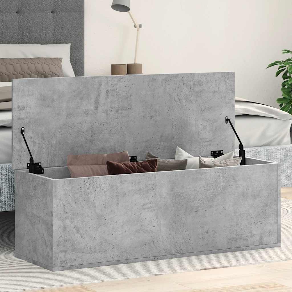 Betonszürke szerelt fa tárolóláda 102 x 35 x 35 cm