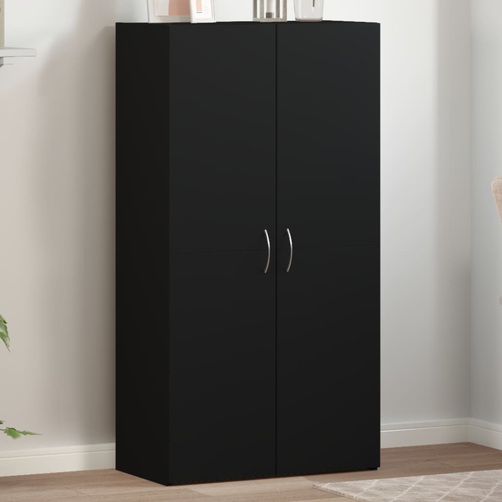 Fekete szerelt fa irattartó szekrény 60 x 32 x 115 cm