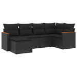 6 részes fekete polyrattan kerti ülőgarnitúra párnákkal 2