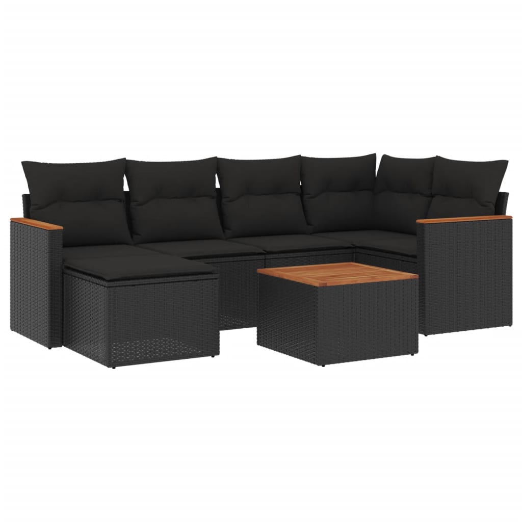7 részes fekete polyrattan kerti ülőgarnitúra párnával 2