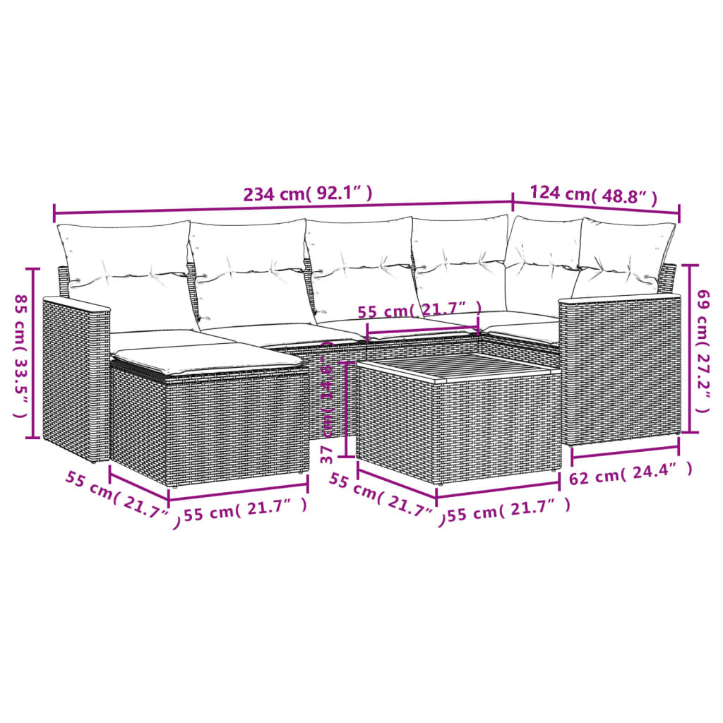 7 részes fekete polyrattan kerti ülőgarnitúra párnával 9