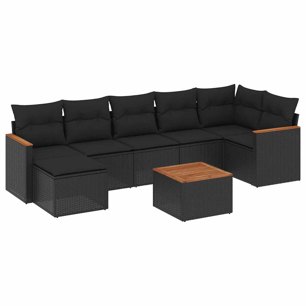 8 részes fekete polyrattan kerti ülőgarnitúra párnákkal 2