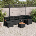 8 részes fekete polyrattan kerti ülőgarnitúra párnákkal