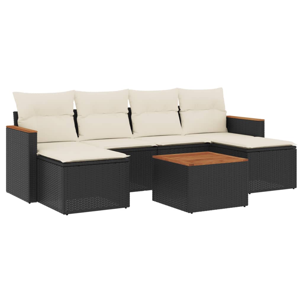 7 részes fekete polyrattan kerti ülőgarnitúra párnával 2