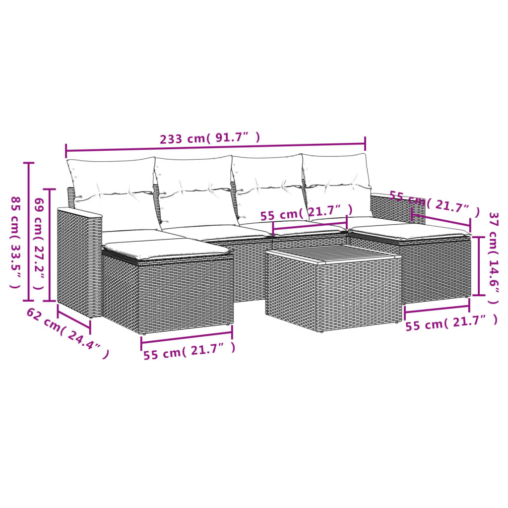 7 részes fekete polyrattan kerti ülőgarnitúra párnával 8