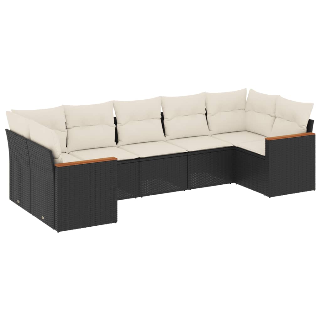 7 részes fekete polyrattan kerti ülőgarnitúra párnával 2