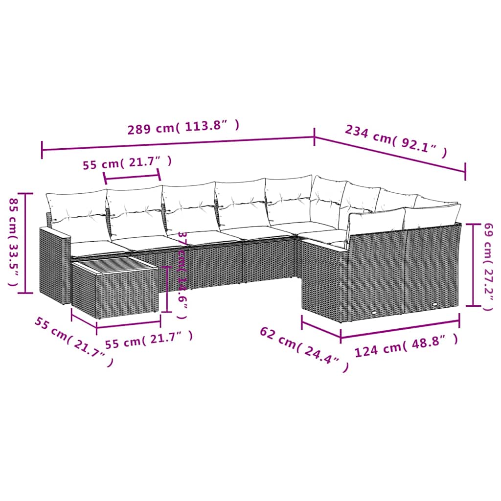 10 részes fekete polyrattan kerti ülőgarnitúra párnákkal 8