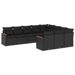 10 részes fekete polyrattan kerti ülőgarnitúra párnákkal 2