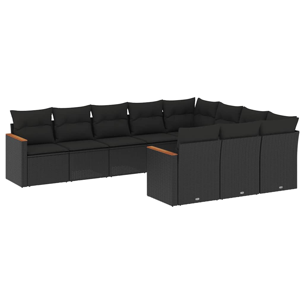 10 részes fekete polyrattan kerti ülőgarnitúra párnákkal 2
