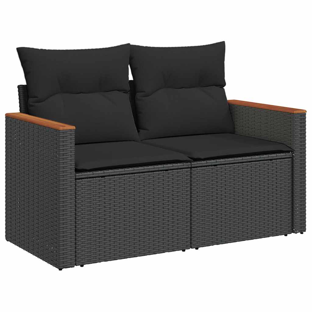 10 részes fekete polyrattan kerti ülőgarnitúra párnákkal 5