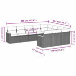 10 részes fekete polyrattan kerti ülőgarnitúra párnákkal 7