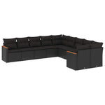 10 részes fekete polyrattan kerti ülőgarnitúra párnákkal 2