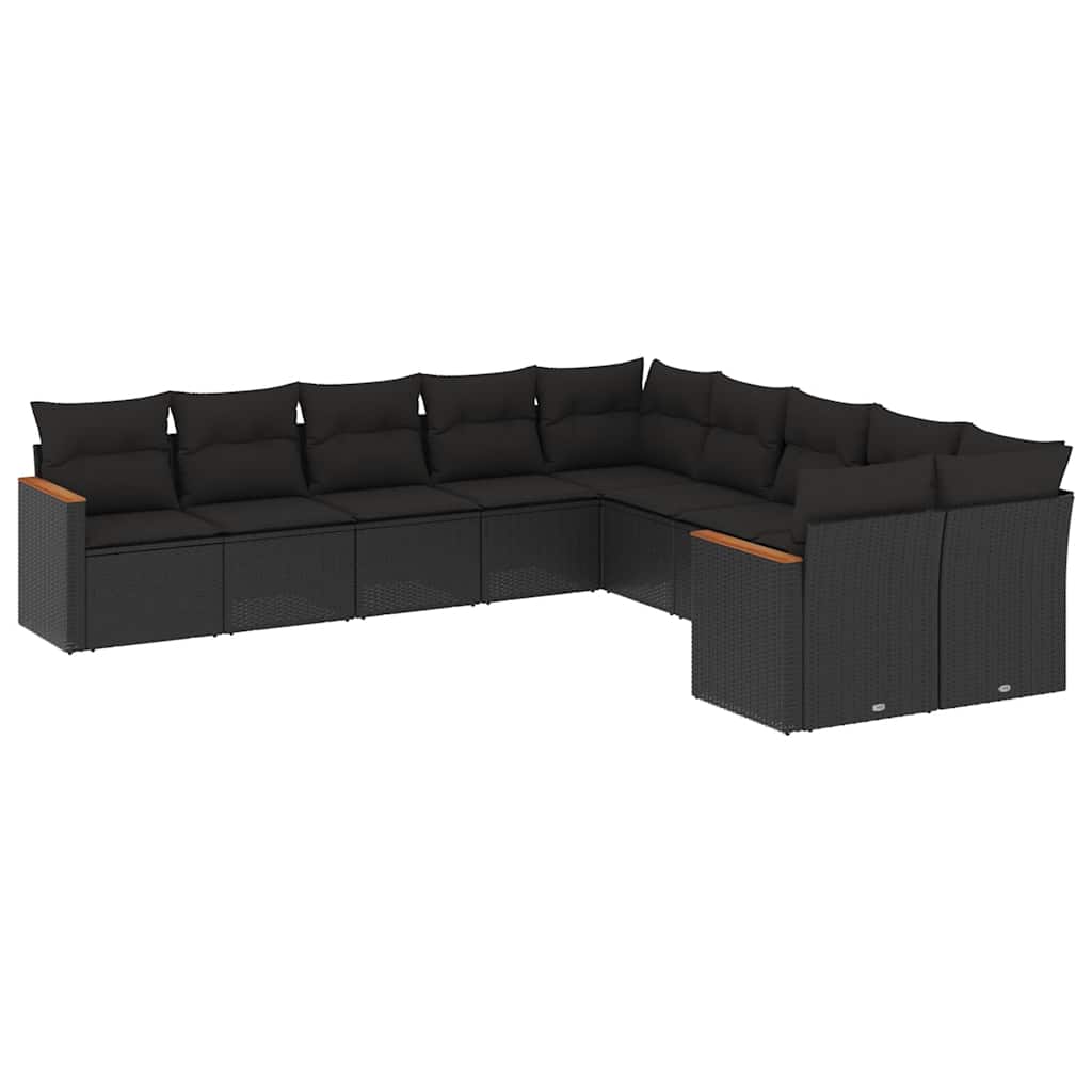 10 részes fekete polyrattan kerti ülőgarnitúra párnákkal 2