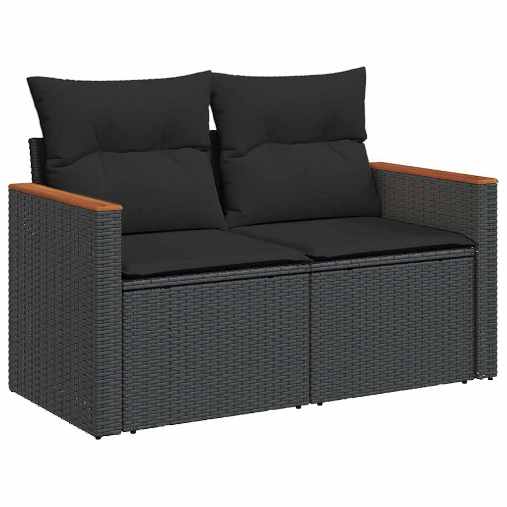 10 részes fekete polyrattan kerti ülőgarnitúra párnákkal 5