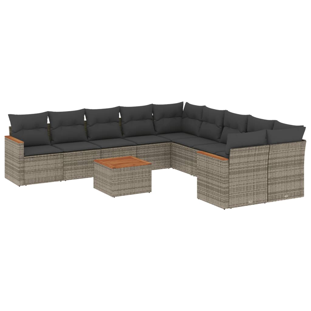 11 részes szürke polyrattan kerti ülőgarnitúra párnákkal 2