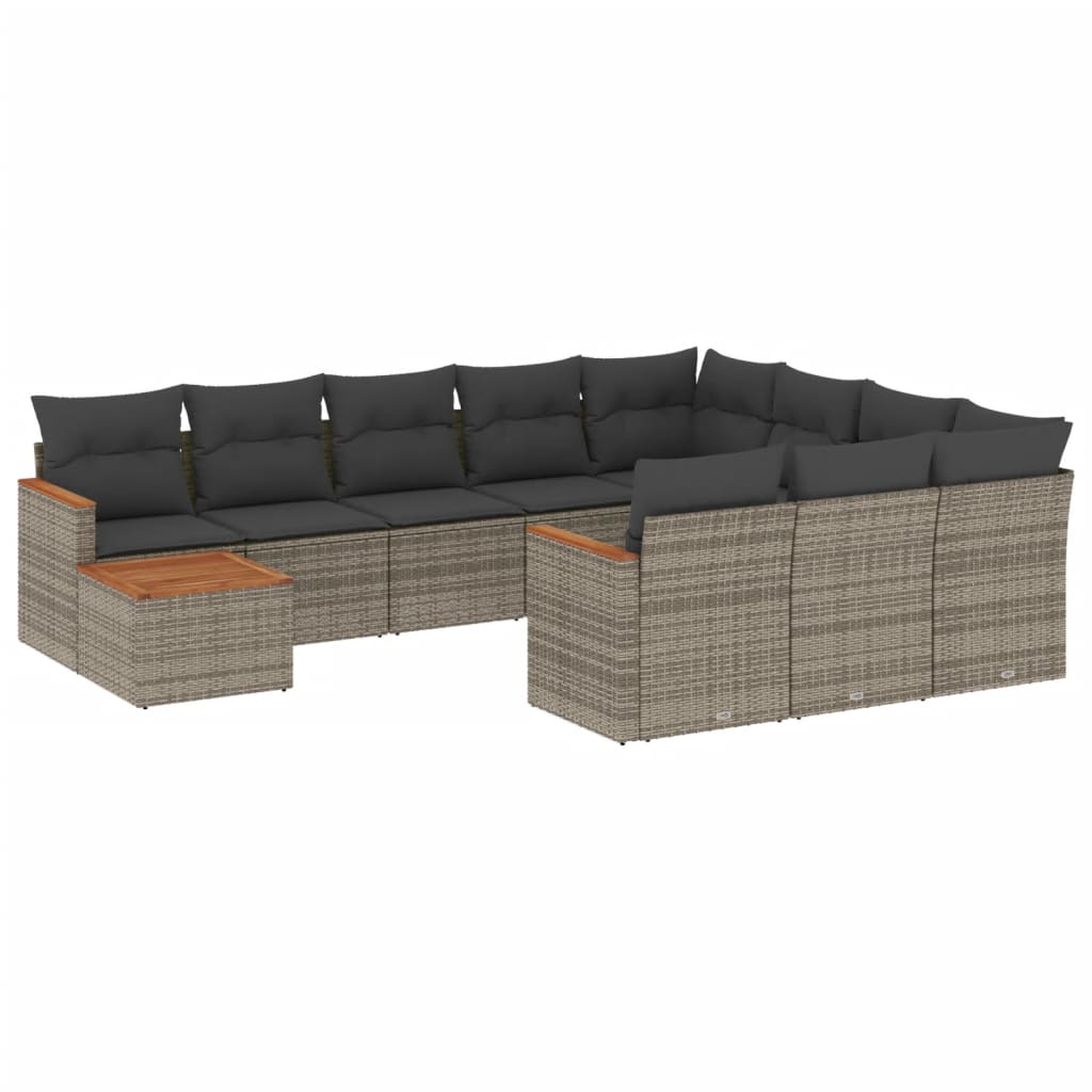 11 részes szürke polyrattan kerti ülőgarnitúra párnákkal 2