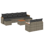 10 részes szürke polyrattan kerti ülőgarnitúra párnákkal 2