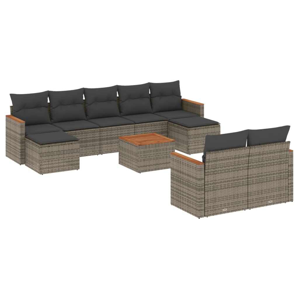10 részes szürke polyrattan kerti ülőgarnitúra párnákkal 2