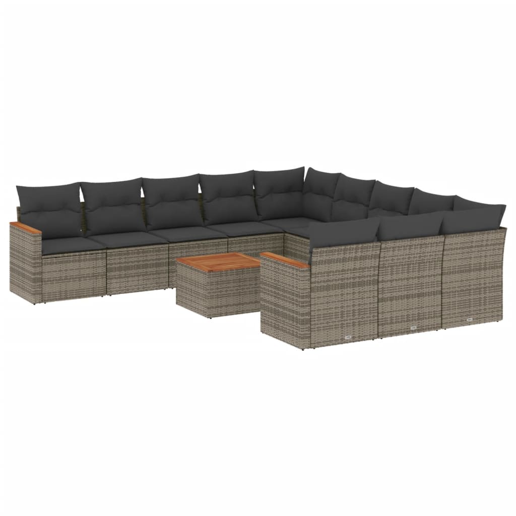 12 részes szürke polyrattan kerti ülőgarnitúra párnákkal 2
