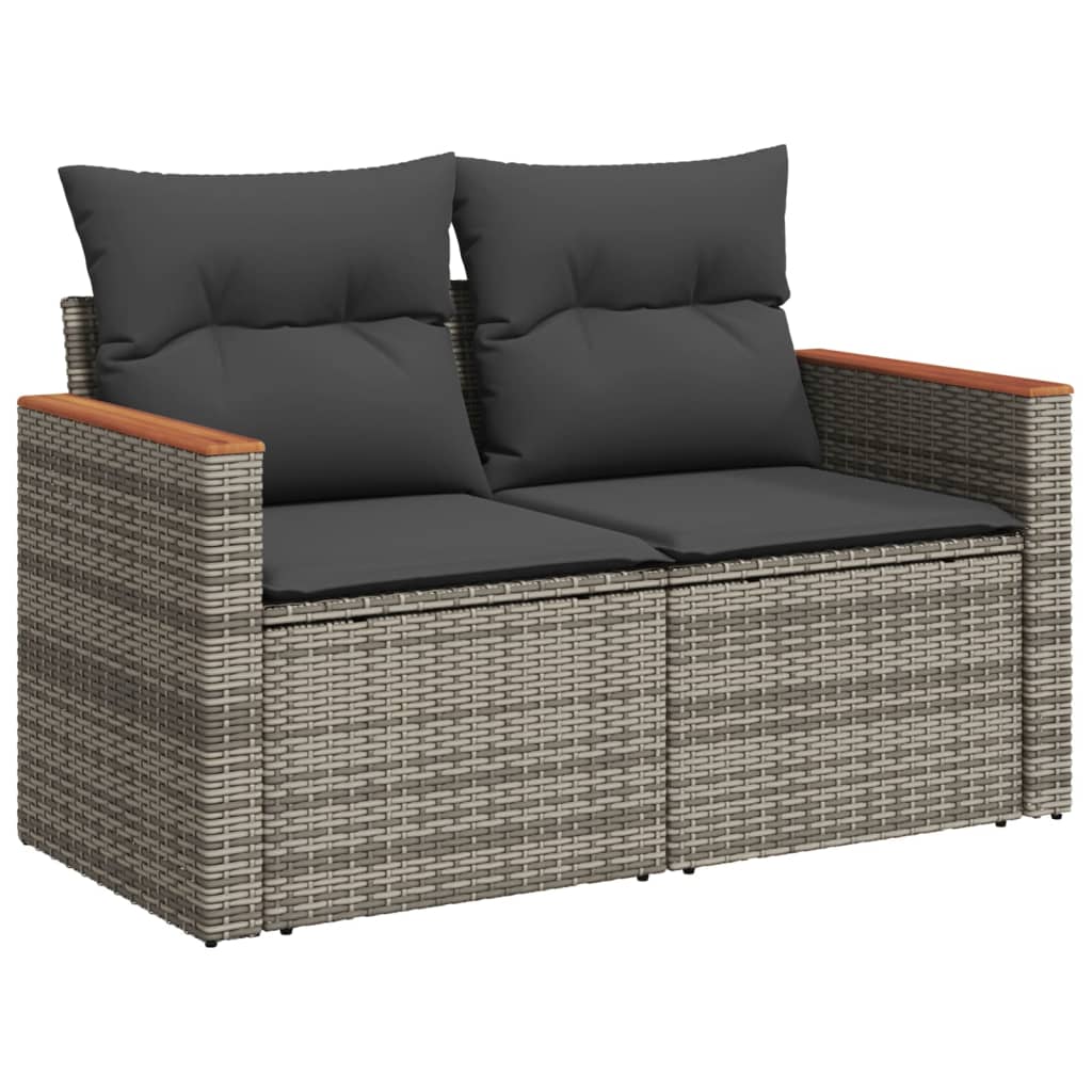 12 részes szürke polyrattan kerti ülőgarnitúra párnákkal 6