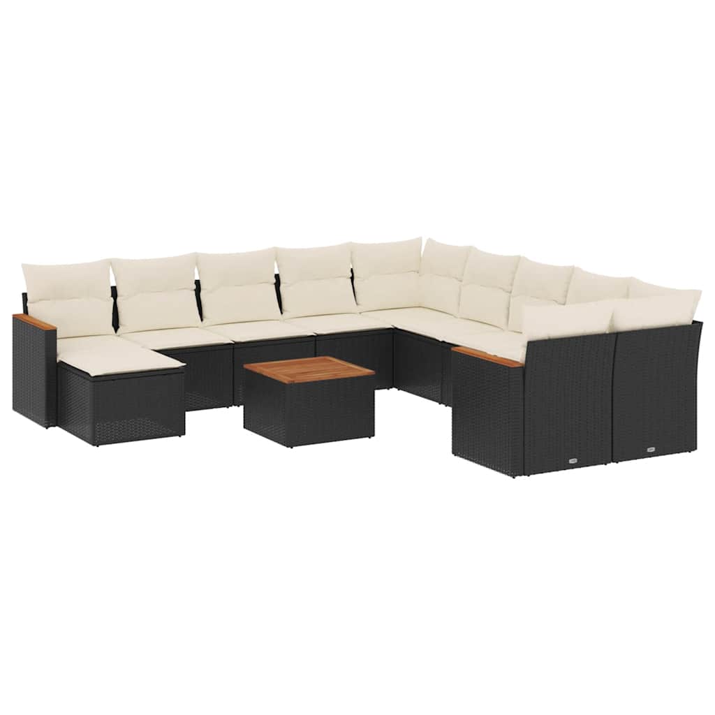 12 részes fekete polyrattan kerti ülőgarnitúra párnákkal 2
