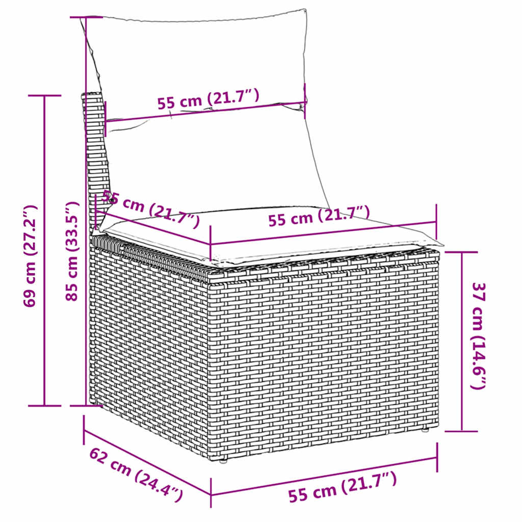 12 részes fekete polyrattan kerti ülőgarnitúra párnákkal 14