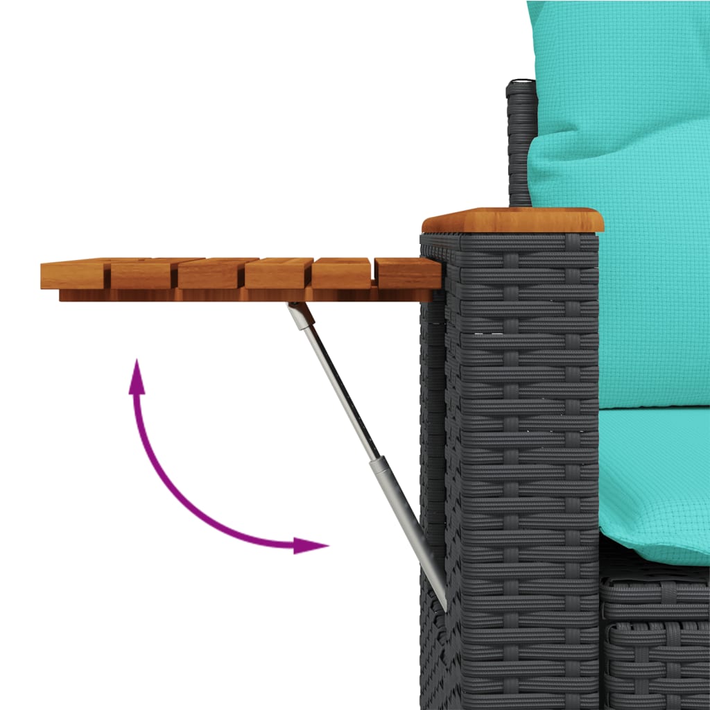6 részes fekete polyrattan kerti ülőgarnitúra párnával 7
