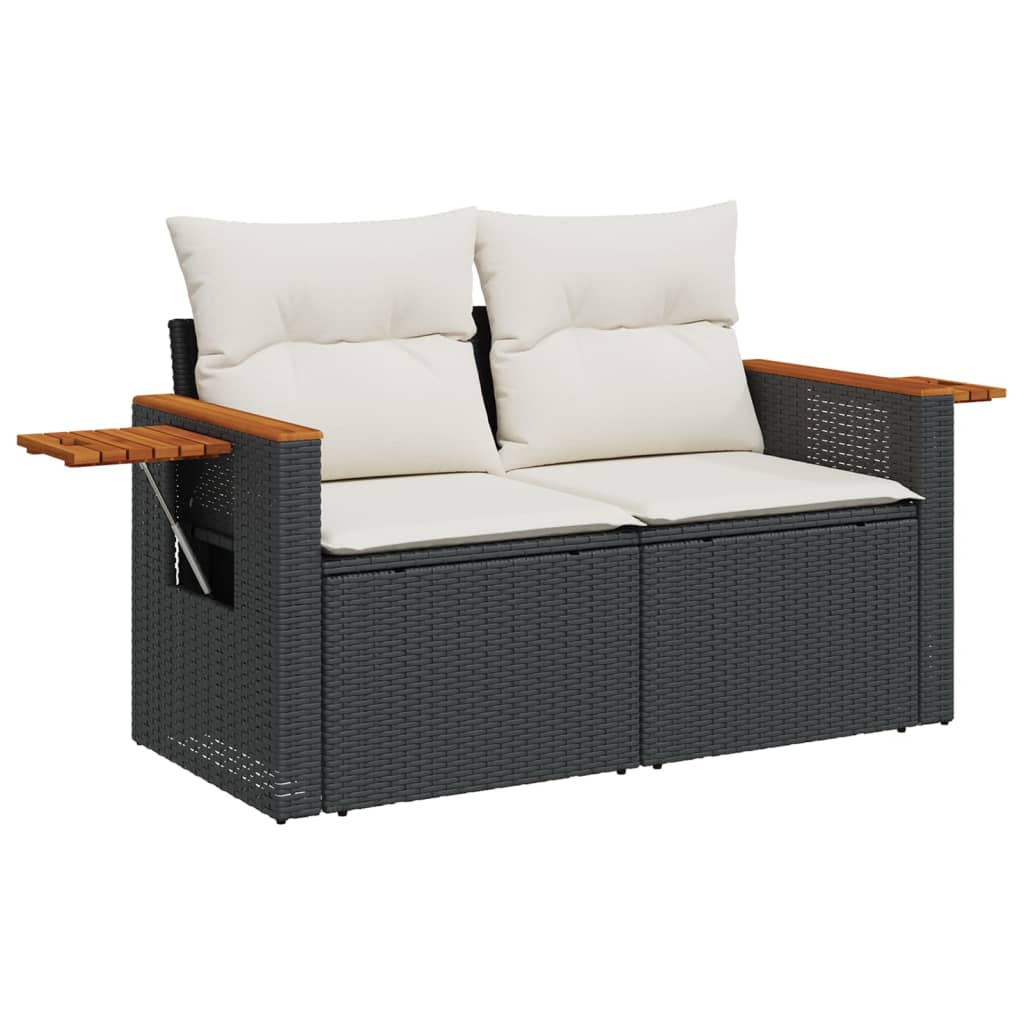 9 részes fekete polyrattan kerti ülőgarnitúra párnákkal 4