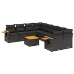 9 részes fekete polyrattan kerti ülőgarnitúra párnákkal 2