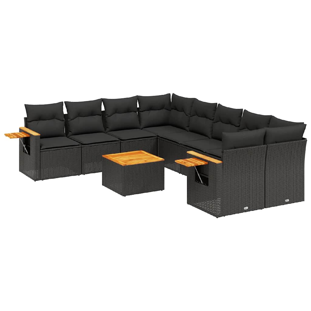 9 részes fekete polyrattan kerti ülőgarnitúra párnákkal 2