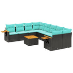 9 részes fekete polyrattan kerti ülőgarnitúra párnával 2