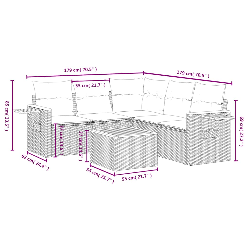6 részes szürke polyrattan kerti ülőgarnitúra párnával 9